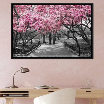 Pink Blossoms in Black and White Canvas Wall Art