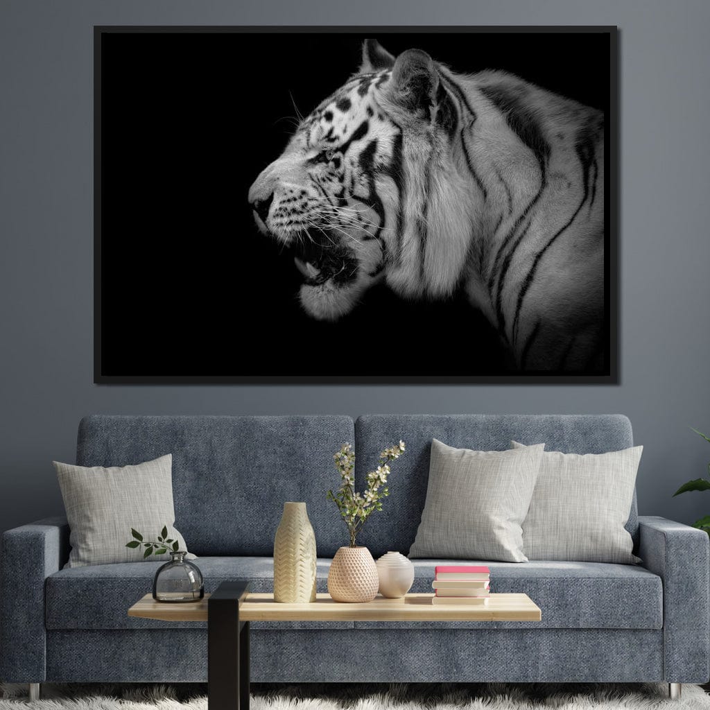 Black and White Tiger Profile Canvas Wall Art