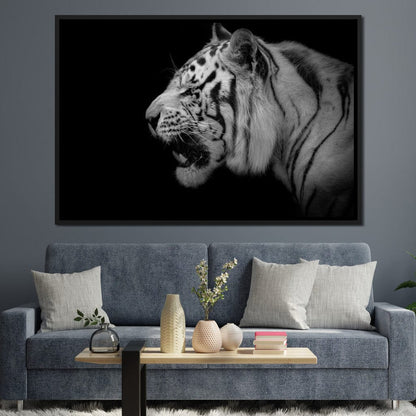 Black and White Tiger Profile Canvas Wall Art