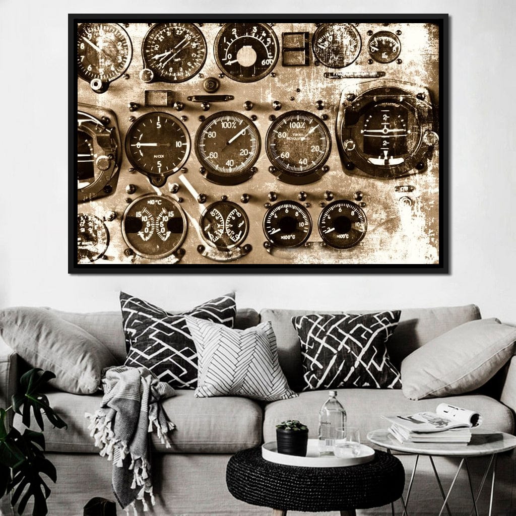 Retro Airplane Instruments Canvas Wall Art