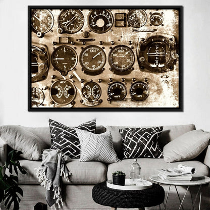 Retro Airplane Instruments Canvas Wall Art