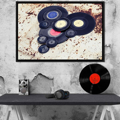 Heart Shaped Vinyl Records Canvas Wall Art