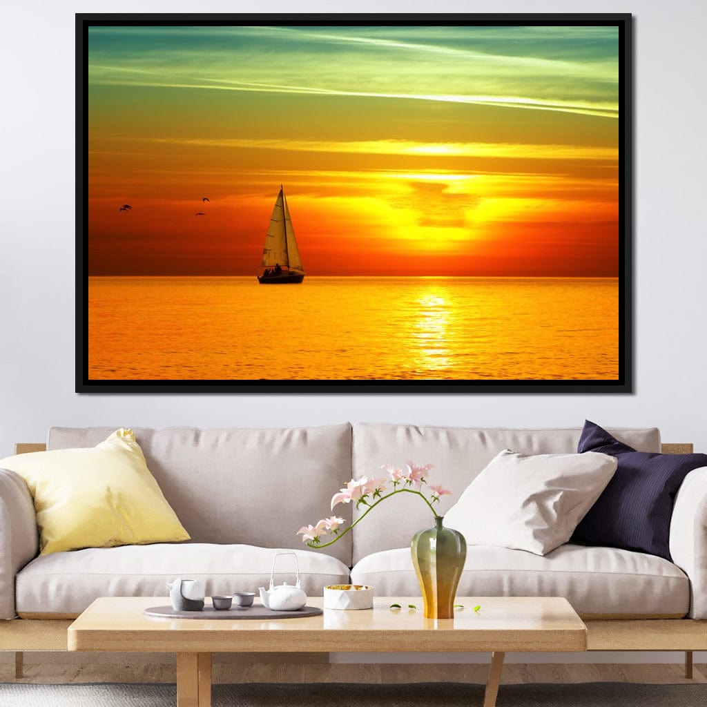 Sailing Boat Sunset Canvas Wall Art