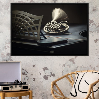 French Horn on the Grand Piano Canvas Wall Art