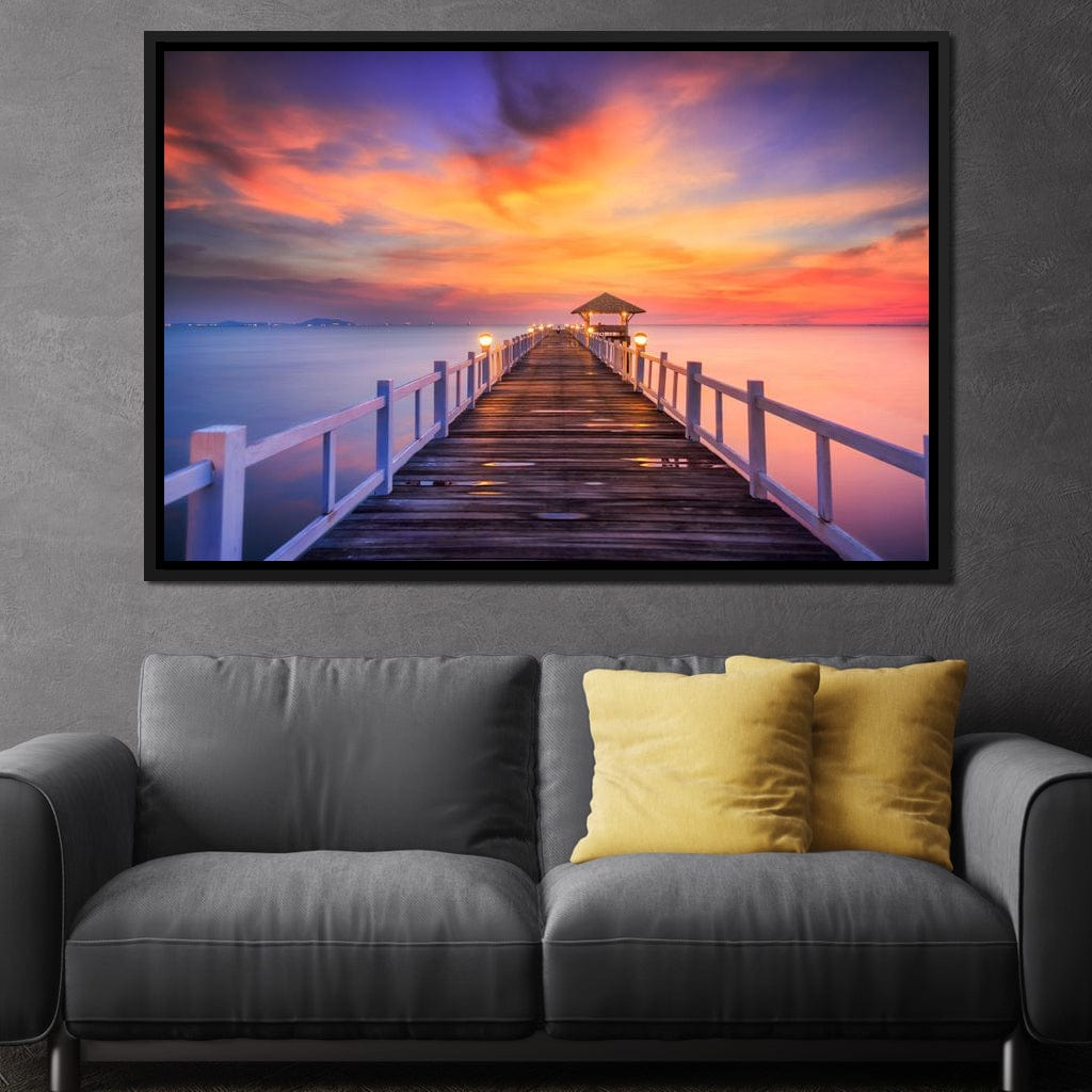 Celebrated Pier Pink Sunset Canvas Wall Art
