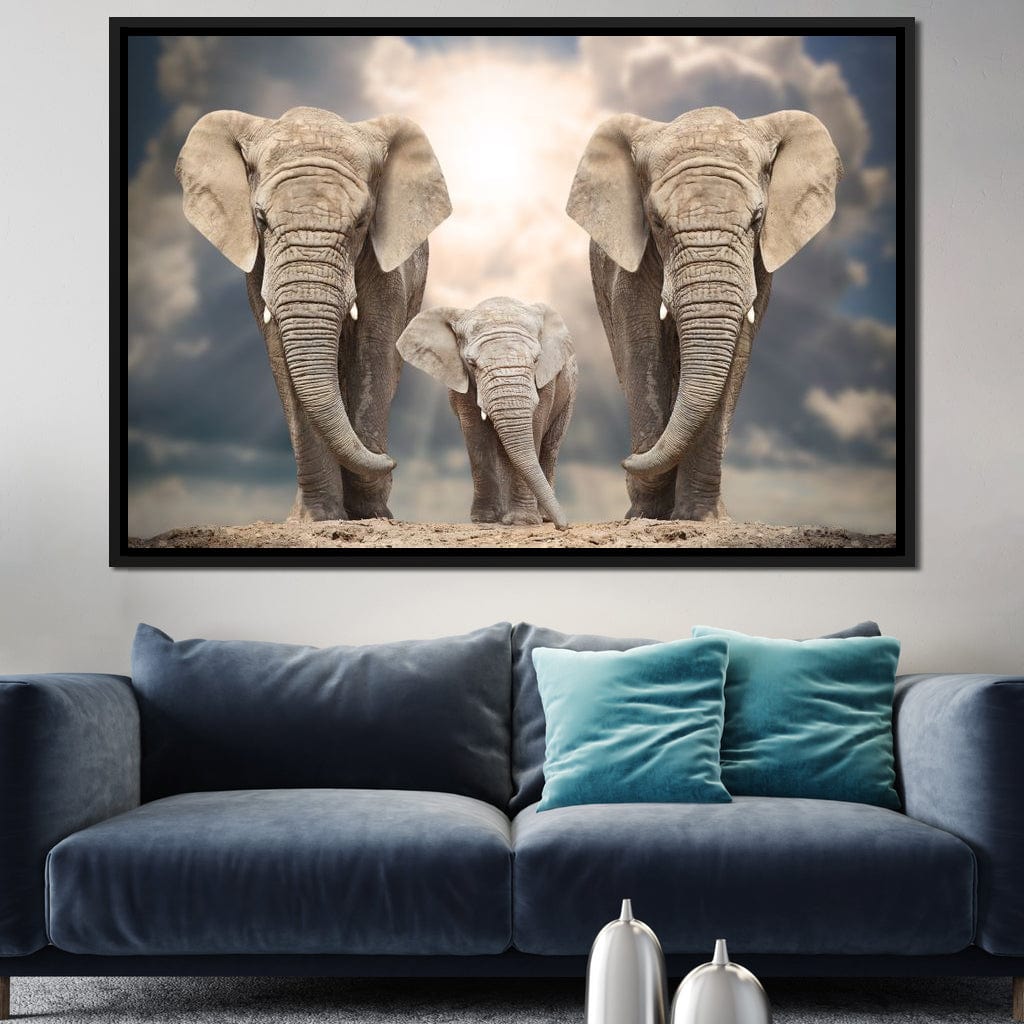 Elephant Family Under the Sun Canvas Wall Art