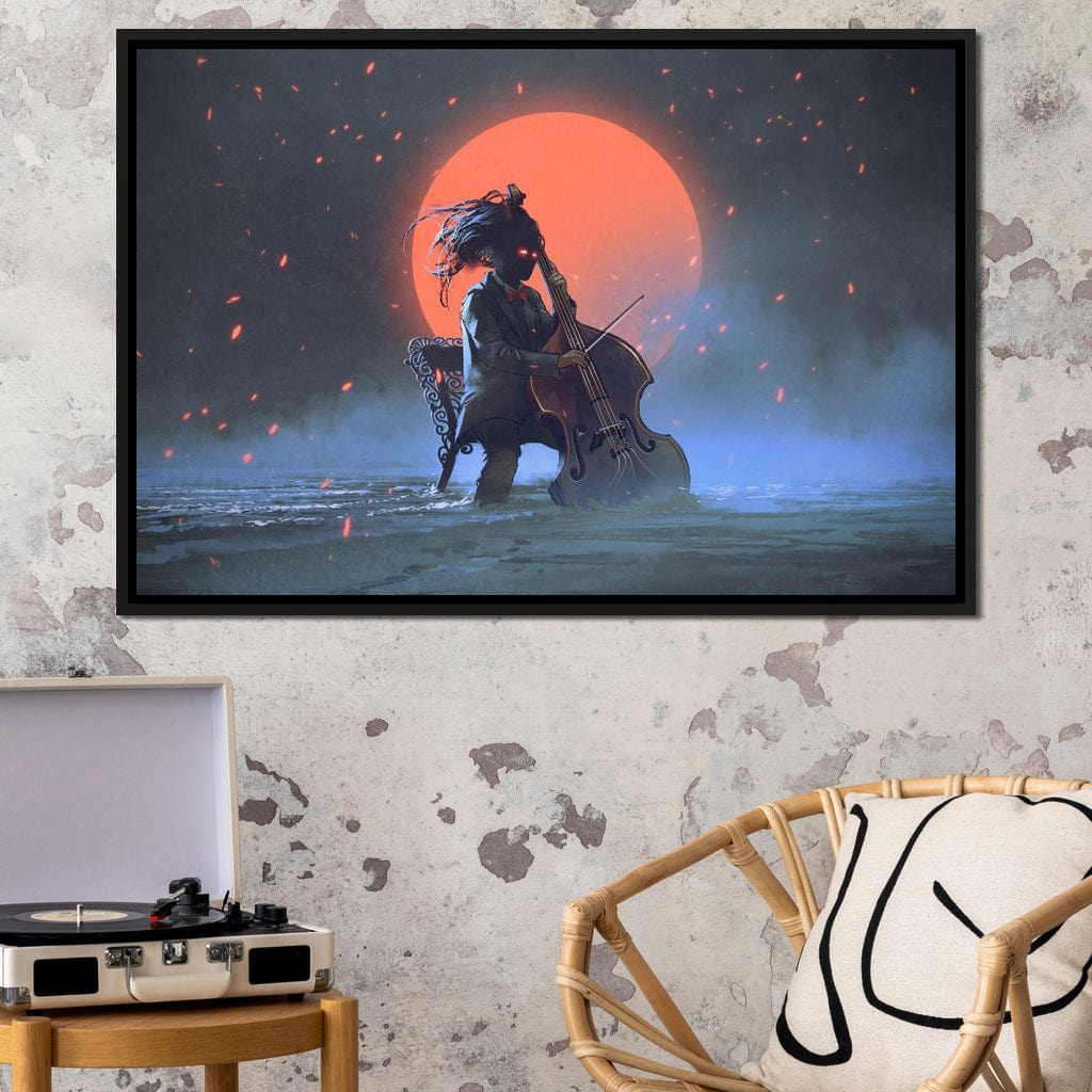 Mysterious Man Playing the Cello Canvas Wall Art