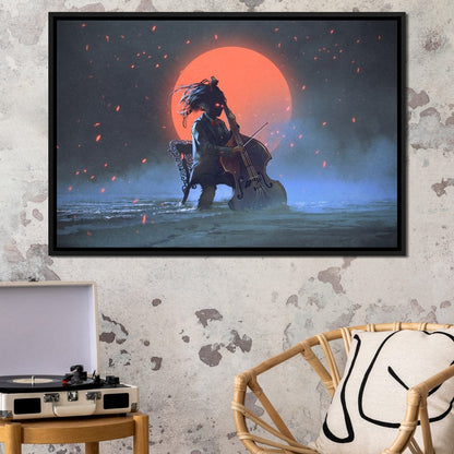 Mysterious Man Playing the Cello Canvas Wall Art