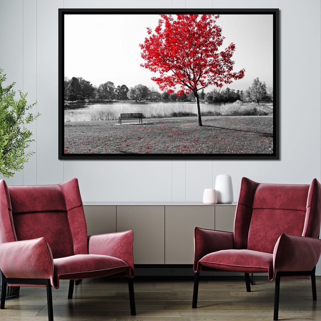 Calm View By The Red Tree Canvas Wall Art