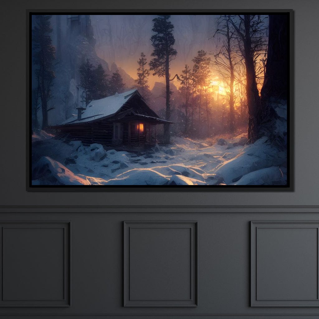 Warm Cabin Covered in Snow Canvas Wall Art