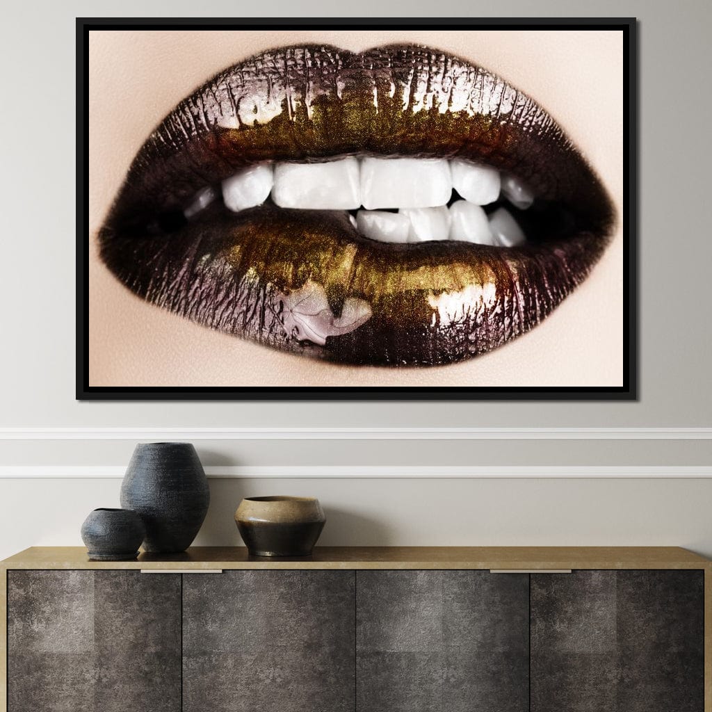 Black & Gold Lips Canvas Wall Art