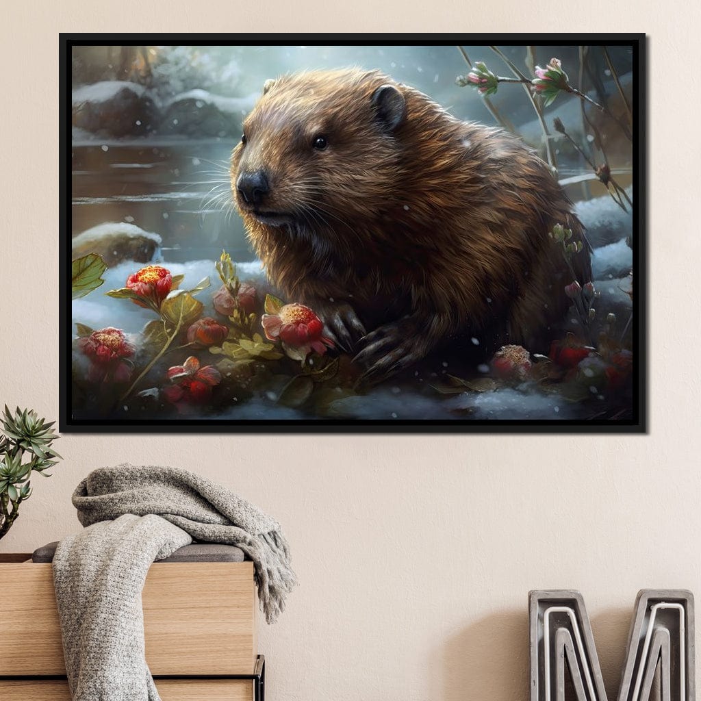 Winter Beaver Canvas Wall Art