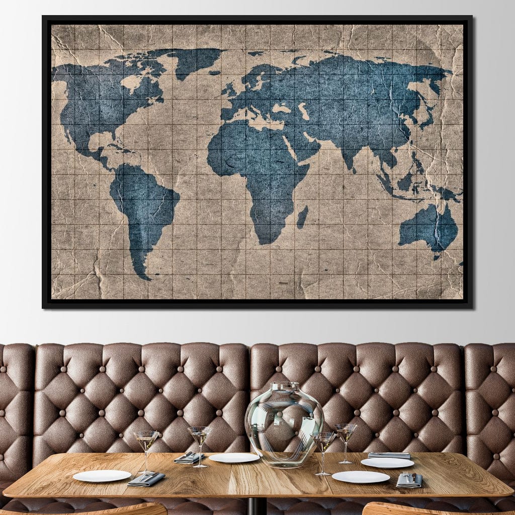 Blue Lands World Map Canvas Wall Art