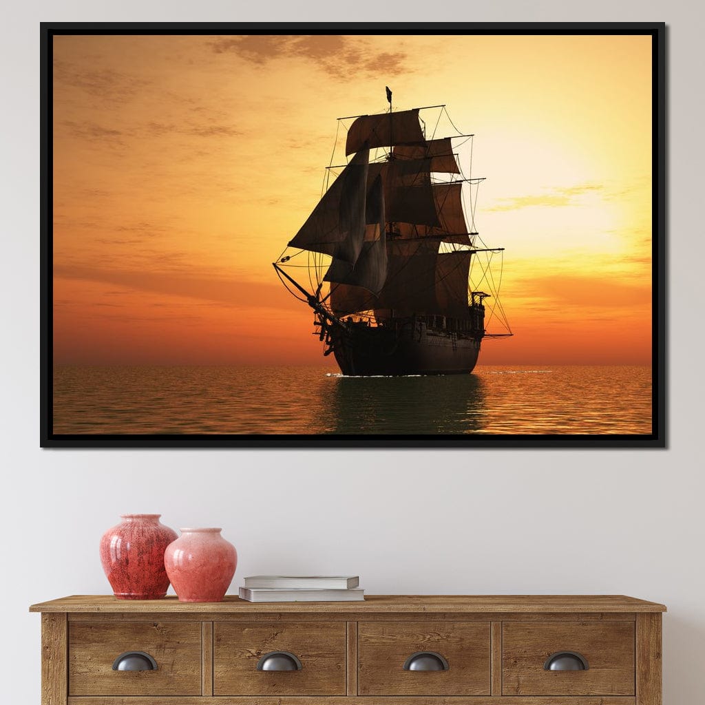 Old Ship At Sea Canvas Wall Art