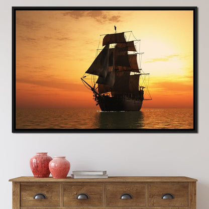 Old Ship At Sea Canvas Wall Art