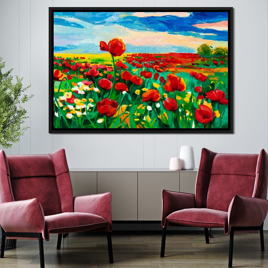 Field of Red Poppies Canvas Wall Art