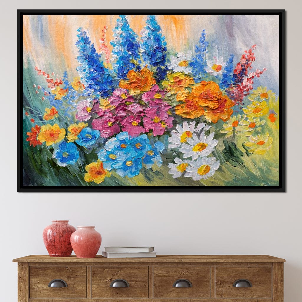 Abstract Bouquet of Spring Flowers Canvas Wall Art