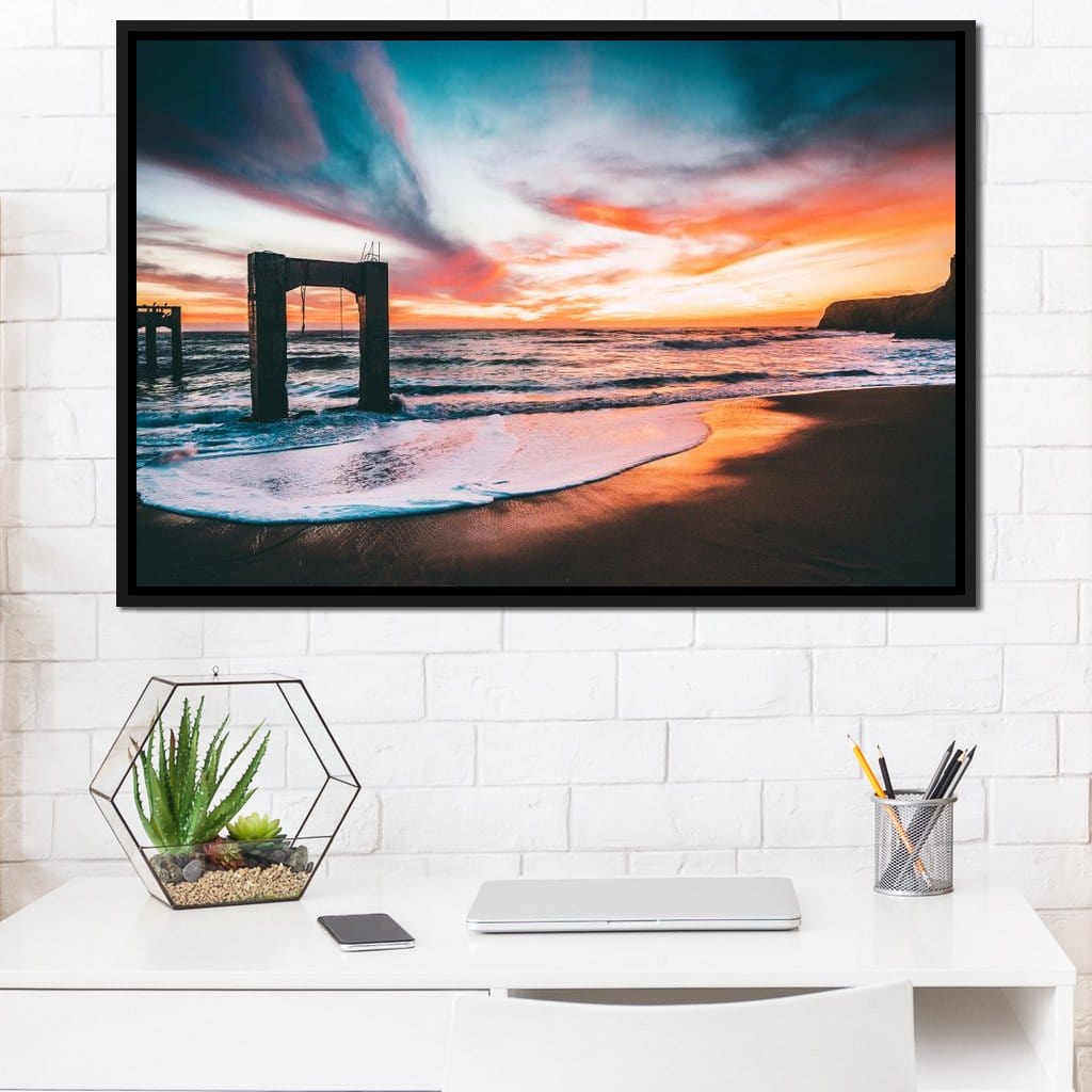 Beach Sunset Old Pier Canvas Wall Art