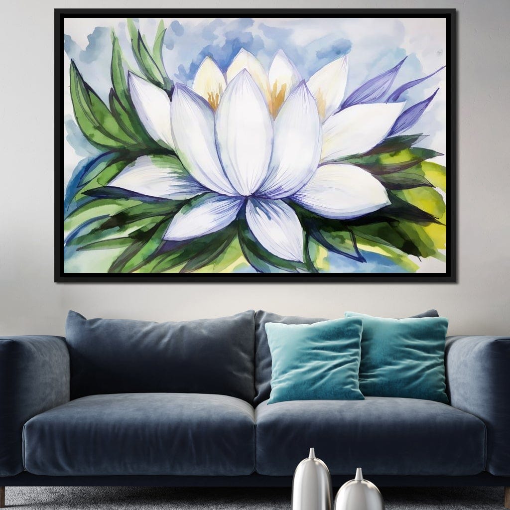 White Lotus Flower Canvas Wall Art