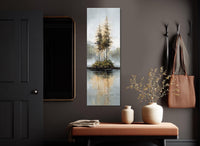 Rustic Island Canvas - Tonal Landscape Art With Misty Forest & Calm Water Reflections
