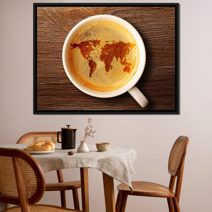 World Map Coffee Cup Canvas Wall Art