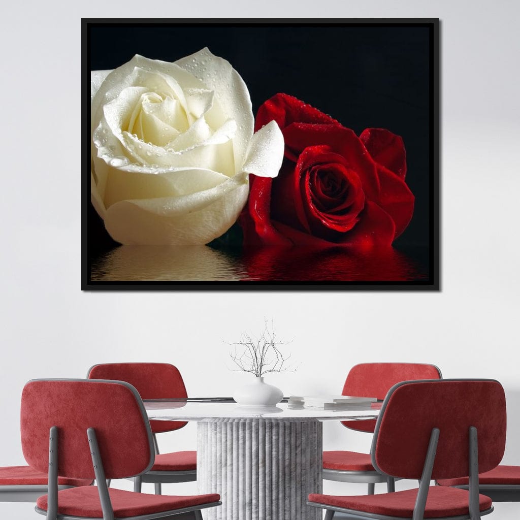 Red & White Roses Reflection Canvas Wall Art