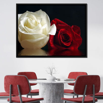 Red & White Roses Reflection Canvas Wall Art