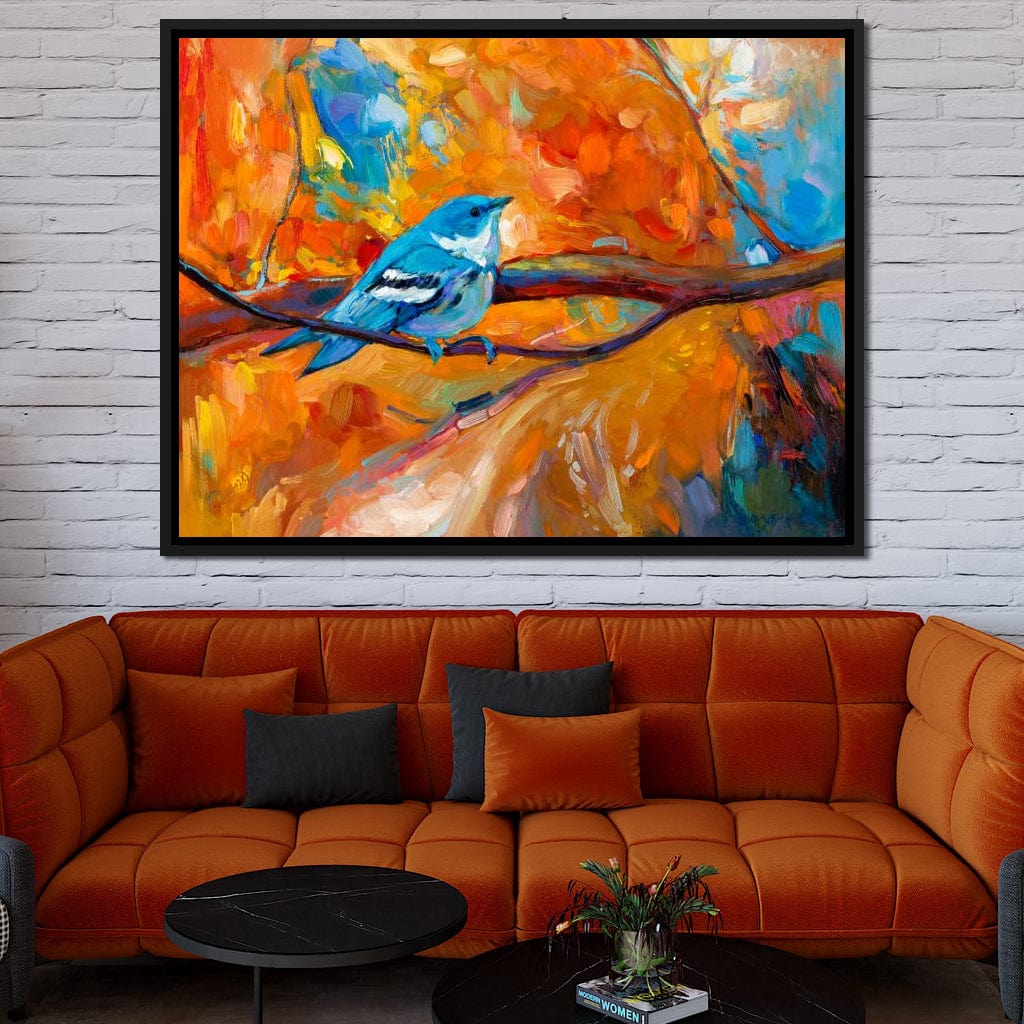 Blue Cerulean Warbler Bird Canvas Wall Art