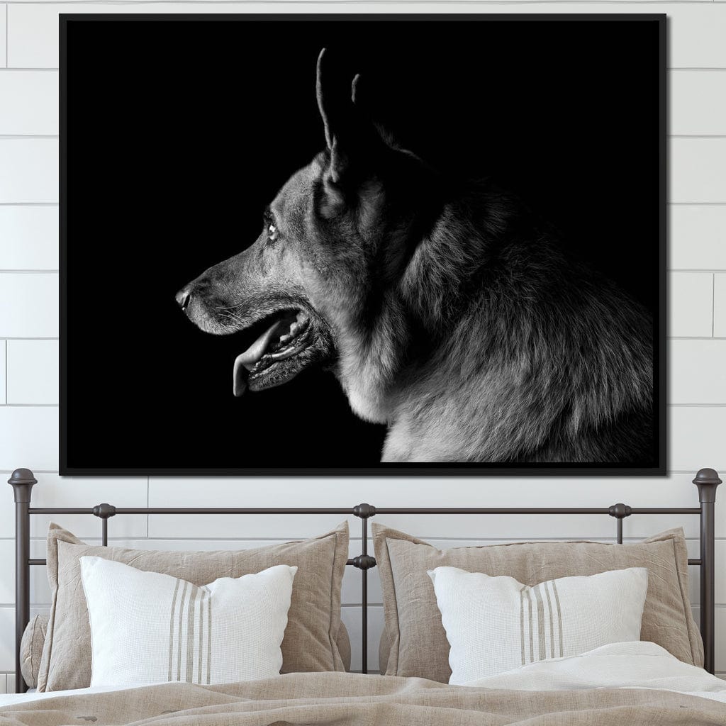 Black and White German Shepherd Canvas Wall Art