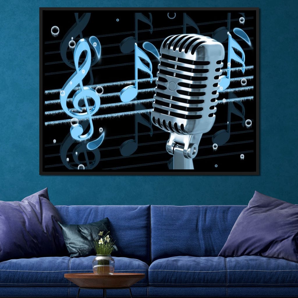 Vintage Microphone & Blue Notes Canvas Wall Art