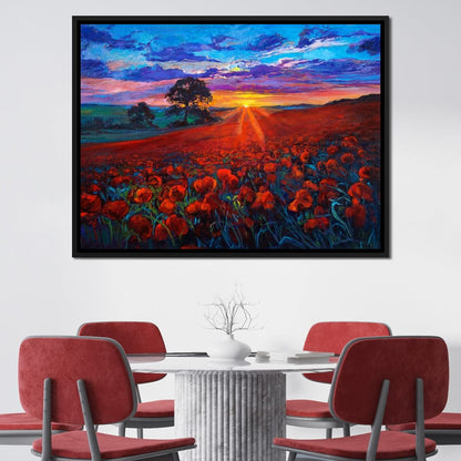Sunset Over the Poppy Fields Canvas Wall Art