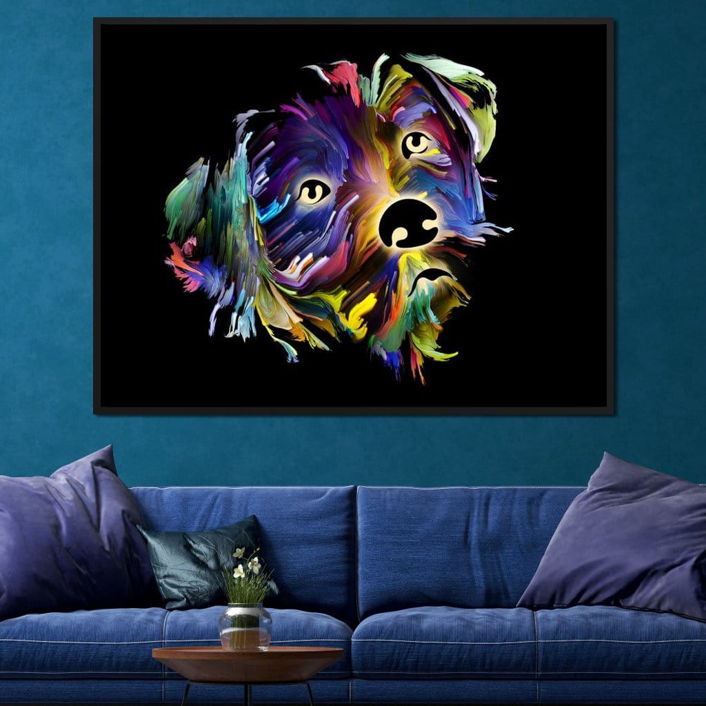 Coloful Dog on Black Background Canvas Wall Art