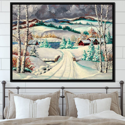 Rural Winter Landscape Canvas Wall Art