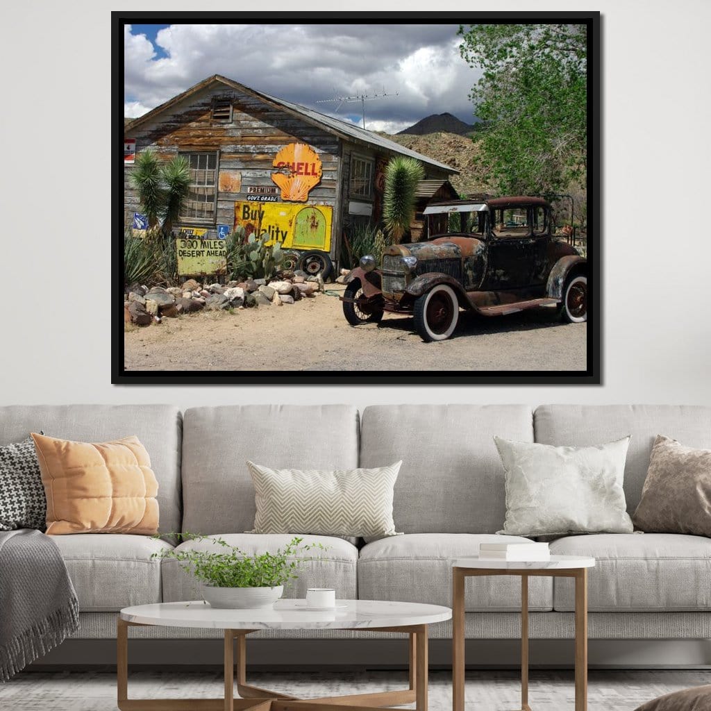 Old Car by Route 66 Canvas Wall Art