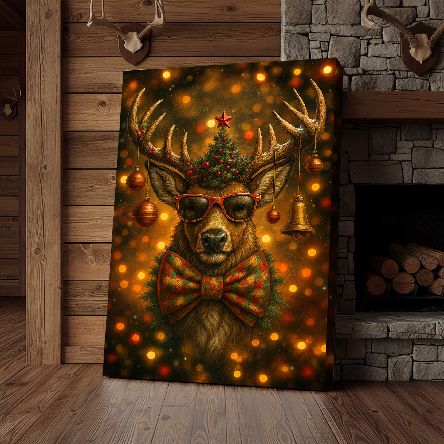 Deer Christmas Glow 3D Wrapped Canvas Wall Art