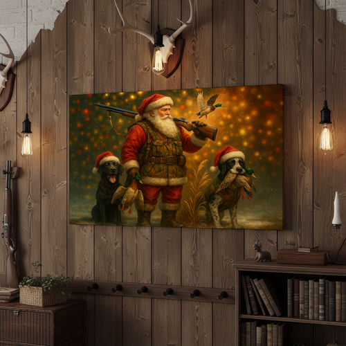 Santa Hunting Scene 3D Wrapped Canvas Wall Art