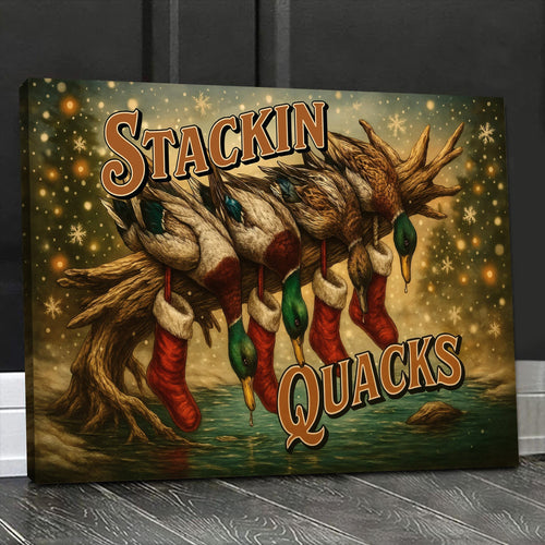 Stackin Quacks Canvas Wall Art, Funny Duck Hunting Christmas Decor