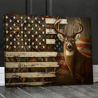 Deer American Flag Canvas, Rustic Patriotic Hunter Wall Art, Camo Buck Print for Cabin or Man Cave Decor