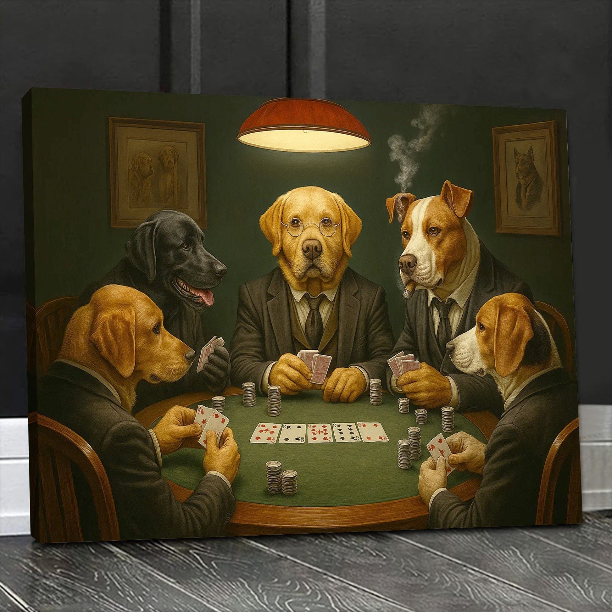 Dogs Playing Poker Canvas Wall Art, Suited Dogs Card Game Poster, Funny Game Room & Man Cave Decor