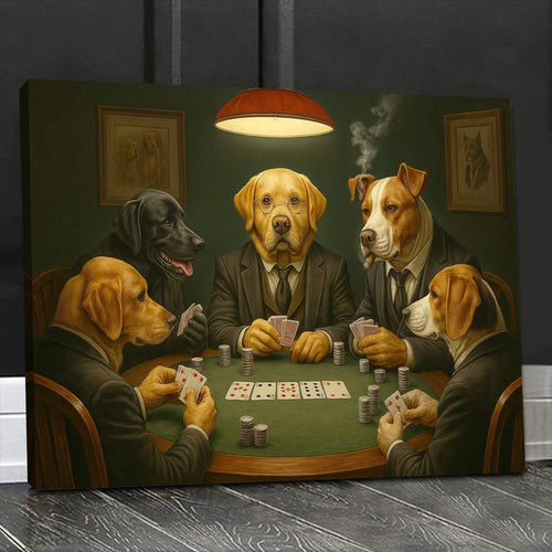 Dogs Playing Poker Canvas Wall Art, Suited Dogs Card Game Poster, Funny Game Room & Man Cave Decor