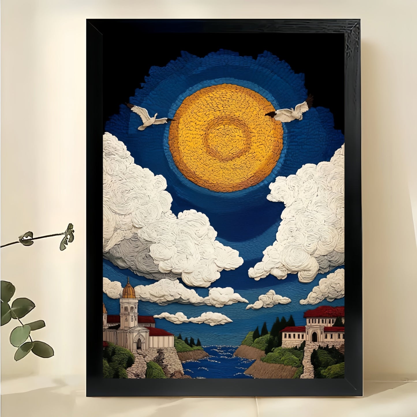 The Starry Sky Village – Van Gogh-Inspired Dreamy Wall Art on Natural Wood Canvas