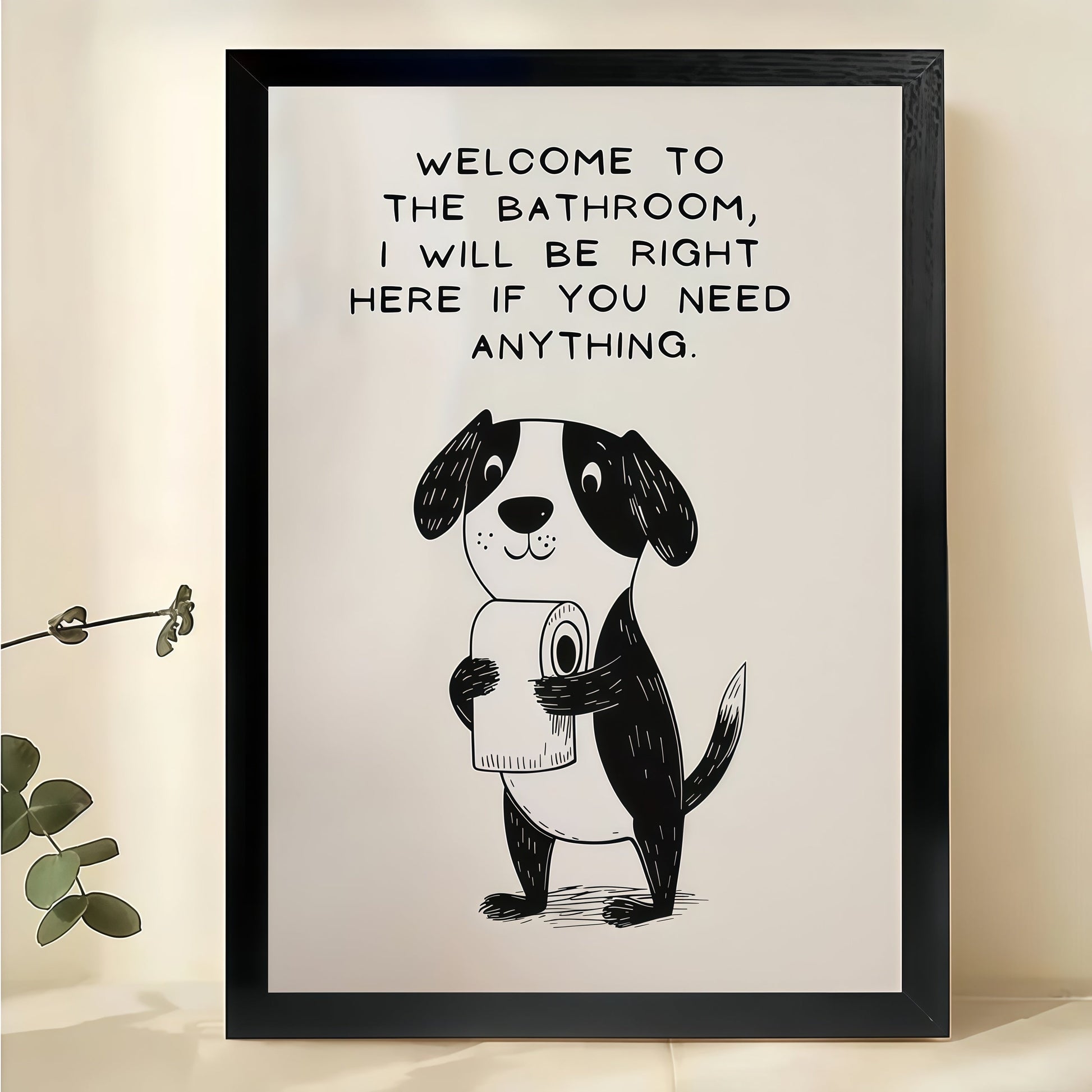 Welcome to the Bathroom Puppy – Humorous Bathroom Wall Art on Natural Wood Canvas