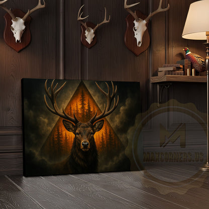 Deer with Forest Triangle Background Wrapped Canvas