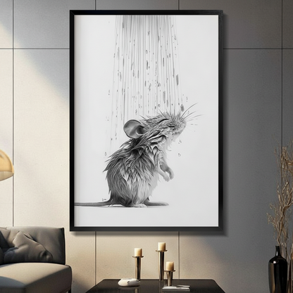Wet Mouse Shower Pencil Sketch Canvas Art Wall Art
