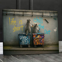 Funny Raccoon Graffiti Canvas Wall Art, Life Is Short Chill Out Street Art Poster, Quirky Animal Wall Decor Print