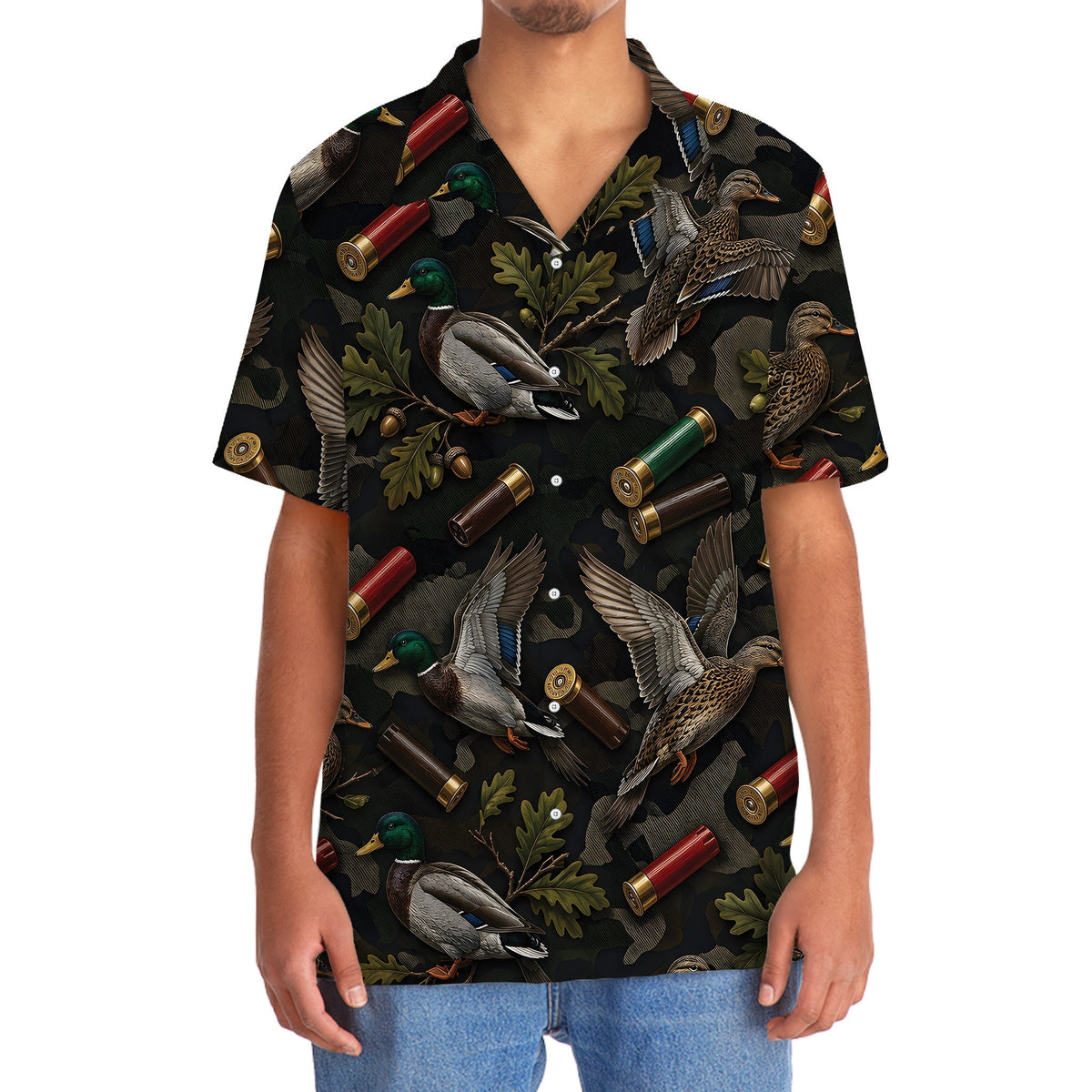 Vintage Duck Hunting Camouflage Black Hawaiian Shirt