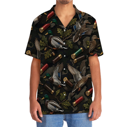 Vintage Duck Hunting Camouflage Black Hawaiian Shirt