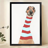 Long Neck Dog in Striped Sweater Wall Art - Whimsical Print