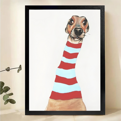 Long Neck Dog in Striped Sweater Wall Art - Whimsical Print