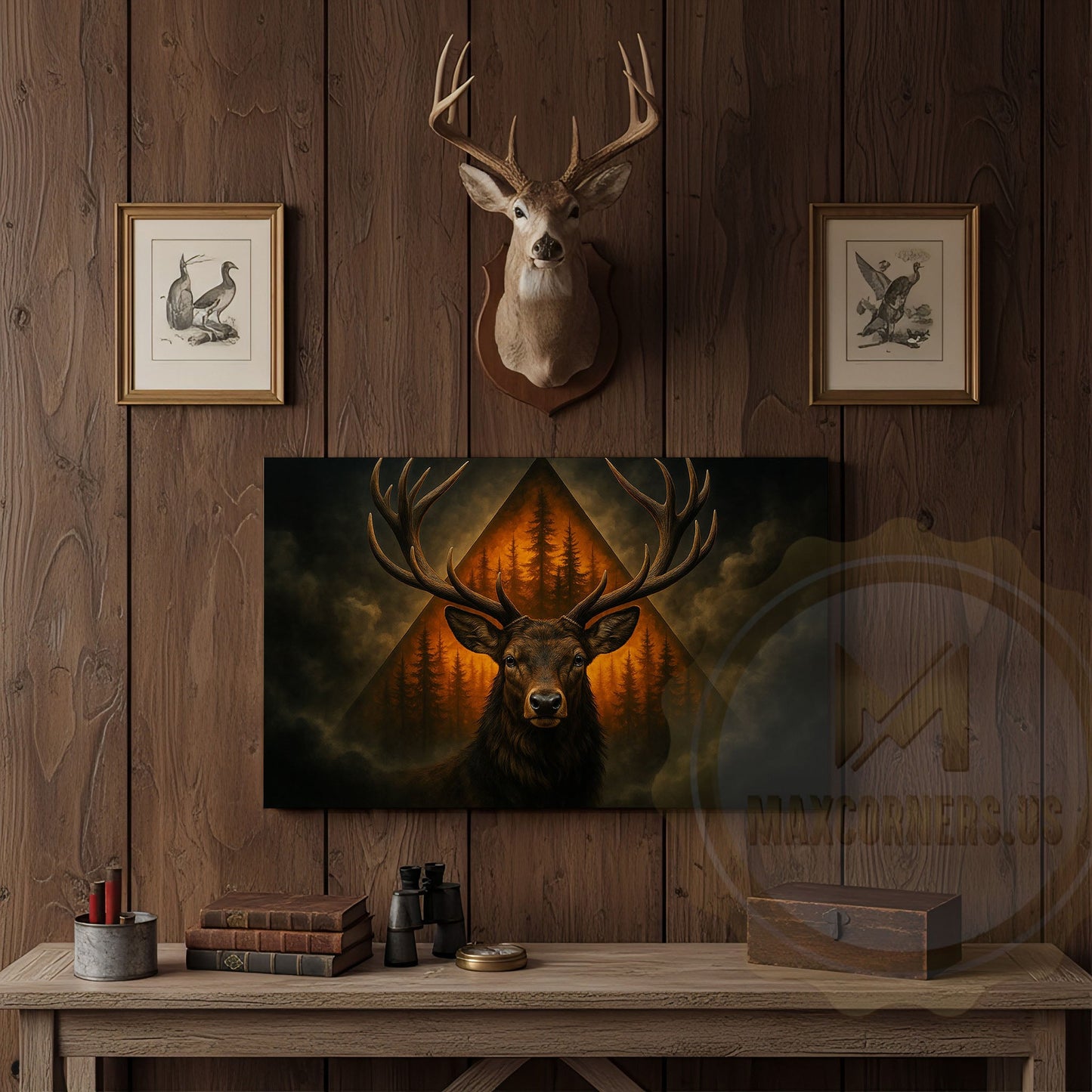 Deer with Forest Triangle Background Wrapped Canvas